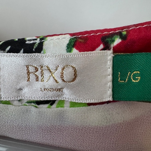 RIXO London Madonna Mixed Floral Chain Print Midi Dress Black Gold Red L - Picture 5 of 8